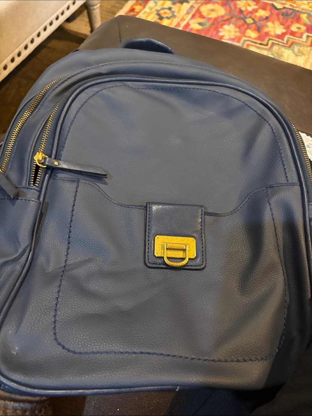 New Rossetti navy Leather Backpack with Gold Hardware